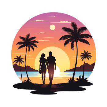 Couple walking on the beach at sunset png