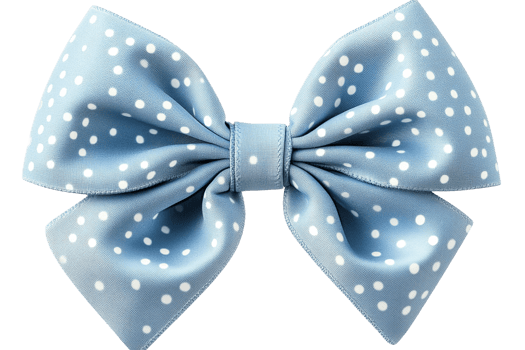 Decorative light blue bow with white polka dots, cut out transparent png