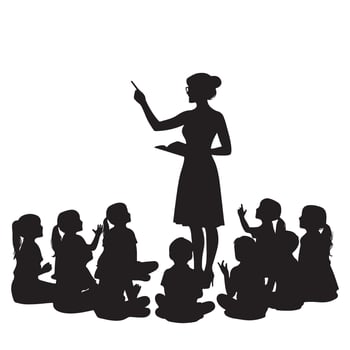 Teacher Silhouette with Children in Classroom Teaching Art Illustration vector
