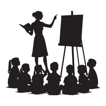 Teacher Explaining Lesson Silhouette Illustration with Children for Education vector
