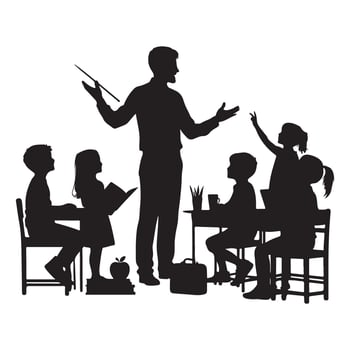 Teacher Classroom Black Silhouette Illustration Art Education vector