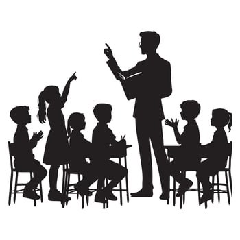 Silhouette Teacher and Students Classroom Education Illustration vector