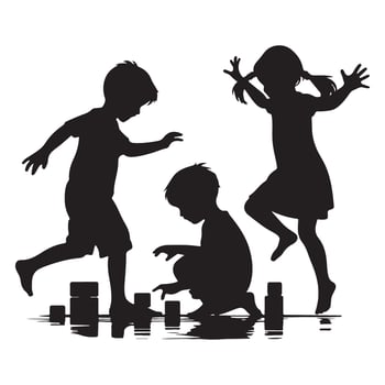 Children Playing Silhouette Fun Childhood Activity Graphic vector