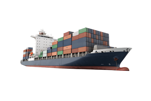 A colossal cargo ship loaded with multicolored shipping containers. The ship's towering structure signifies global trade and maritime transportation's crucial role png