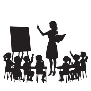 Teacher with Students Silhouette Illustration Classroom Education Scene vector
