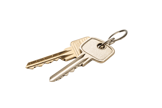 Two traditional metallic keys on a simple ring, emphasizing functionality and practicality in everyday use png