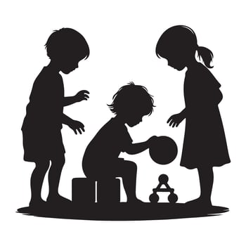 Children Playing Silhouette Group of Kids with Toys Illustration vector