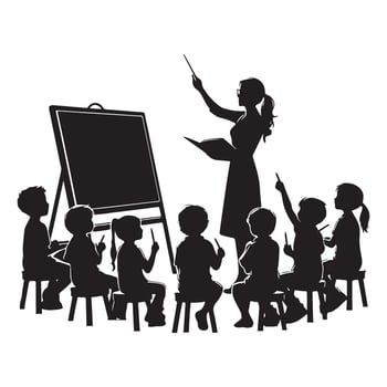 Silhouette Teacher Instructing Students in Classroom Education Concept vector