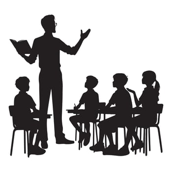 Silhouette Teacher Inspiring Students Through Education and Learning vector