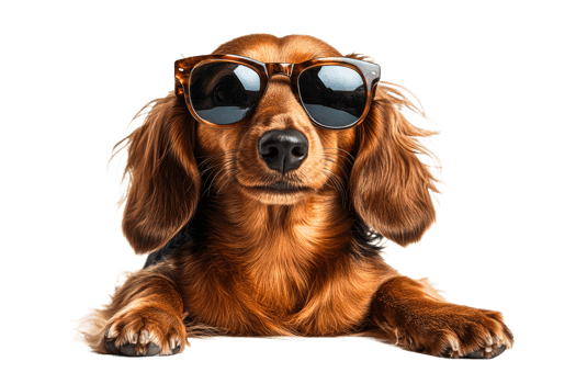 Cute Dachshund Wearing Sunglasses and Lying Down, cut out transparent png