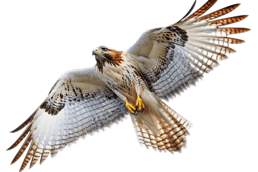 Majestic hawk soaring with wings spread, talons visible, cut out transparent png