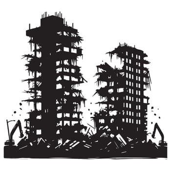 Demolition of old buildings symbolising urban destruction and reconstruction industry vector