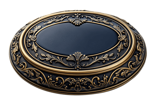 Ornate black and bronze jewelry box with floral patterns, cut out transparent png