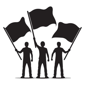 Group protesting with flags silhouette illustration for social causes vector