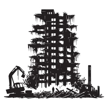 Derelict building demolition silhouette representing urban decay ruins vector