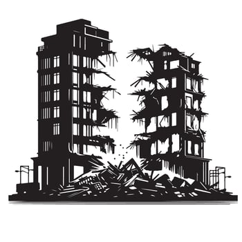 Ruined Building Silhouette Destruction and Aftermath Disaster Illustration vector