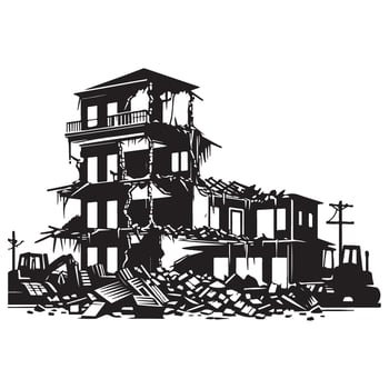 Building Demolition Silhouette Illustration Construction Disaster Site Ruins Rubble vector
