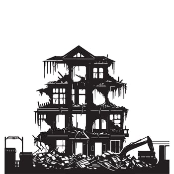 Demolition Process Illustration Shows Old Building Destruction and Reconstruction vector