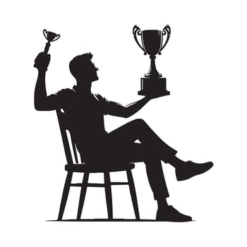Silhouette successful man trophy illustration celebrating achievement vector