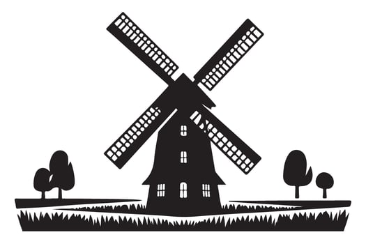 Windmill Silhouette Illustration for Sustainable Energy and Nature Design vector