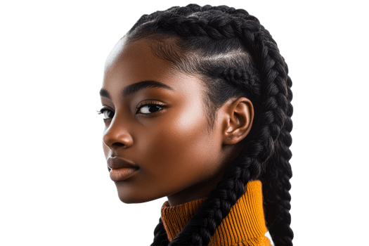 Elegant African-American woman with braided hairstyle, cut out transparent png