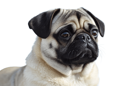 Portrait of a Cute Pug with a Sad Look, cut out transparent png