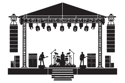 Silhouette Outdoor Concert Stage Illustration with Musicians vector