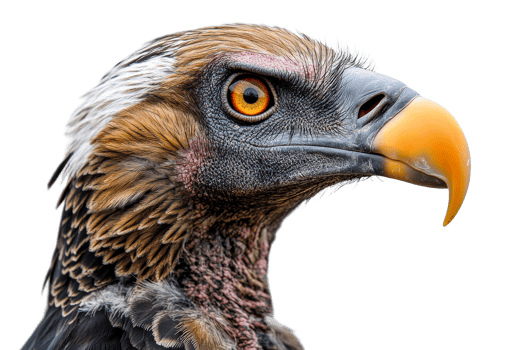 Majestic eagle portrait with yellow eye, intense gaze, cut out transparent png