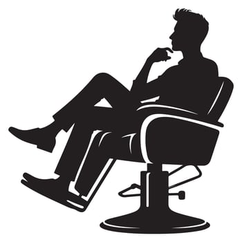 Pensive Man Silhouette Illustration Seated Thoughtfully in Barber Chair vector