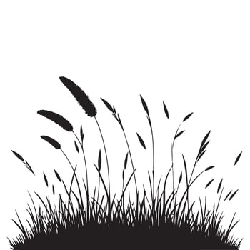 Silhouette Grass and Plants Illustration in Black and White vector