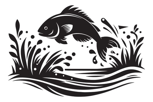 Fish Jumping Out of Water Silhouette Illustration Design vector