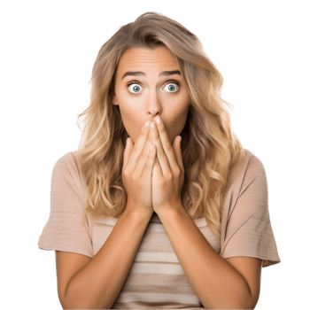 Surprised woman covering her mouth indoor setting portrait photography bright environment close-up view emotional reaction png