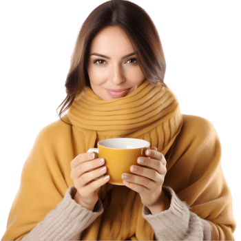 A woman enjoying a warm cup of tea cozy home lifestyle image relaxing environment close-up view comfort and serenity png