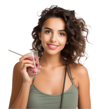 Refreshing smoothie enjoyment a woman sipping a beverage indoors natural lighting lifestyle concept png