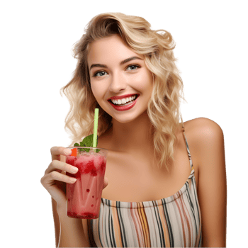 Joyful woman enjoying a refreshing smoothie, outdoor , lifestyle photography, vibrant environment, cheerful perspective, refreshing moment png