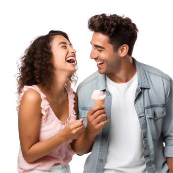Young couple enjoying ice cream together outdoor park lifestyle photography cheerful environment close-up view love and connection png