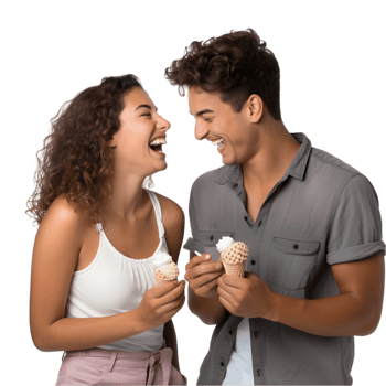 Young couple sharing ice cream together in a park fun lifestyle moment bright summer day joyful experience png