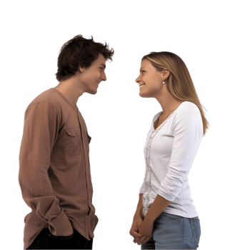 Young couple gazing into each other's eyes outdoor setting romantic moment natural environment intimate viewpoint png