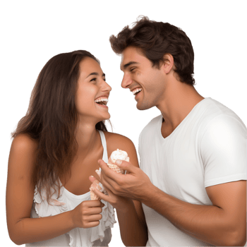 Young couple joyfully sharing ice cream together at a park capturing sweet moments in a vibrant outdoor setting png