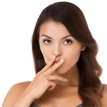 A woman demonstrating a shh gesture in a calm indoor setting portrait photography serenity close-up png