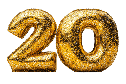 Sparkling Golden Number 20, Celebration, Shine, Glitter, Background, cut out transparent png