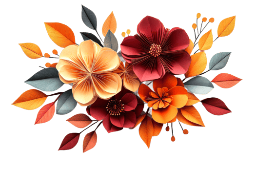 Origami Floral Arrangement in Warm Autumn Colors, cut out transparent png