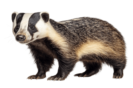 Portrait of European badger, taxidea taxus, predator, hunter, cut out transparent png
