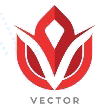 Red geometric logo, stylized lotus shape, abstract floral design, minimalist emblem, sharp angular forms, symmetrical composition vector