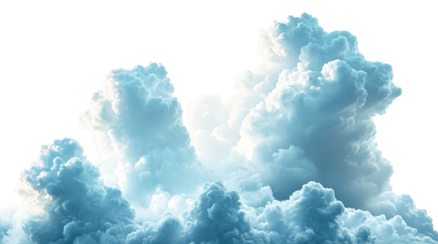 Fluffy white cloudscape in abstract style, cut out transparent png