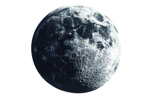 Full moon details and craters surface, cut out transparent png