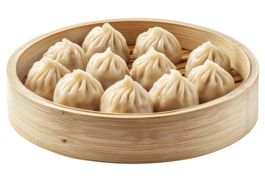 Steamed dumplings in a bamboo steamer, traditional Asian cuisine, cut out transparent png
