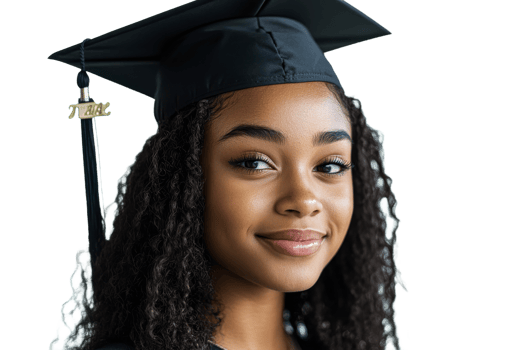 Smiling graduate with cap and tassel, cut out transparent png