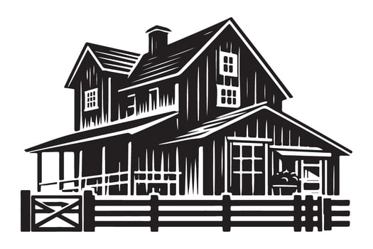 Charming Rural Farmhouse Illustration Graphic Ideal for Design Projects vector
