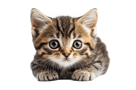 Adorable tabby kitten with big eyes poses cut out transparent png
